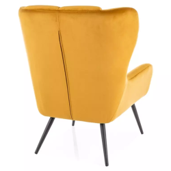 Fauteuil en velours curry matelassé vintage pied métal noir SALISE