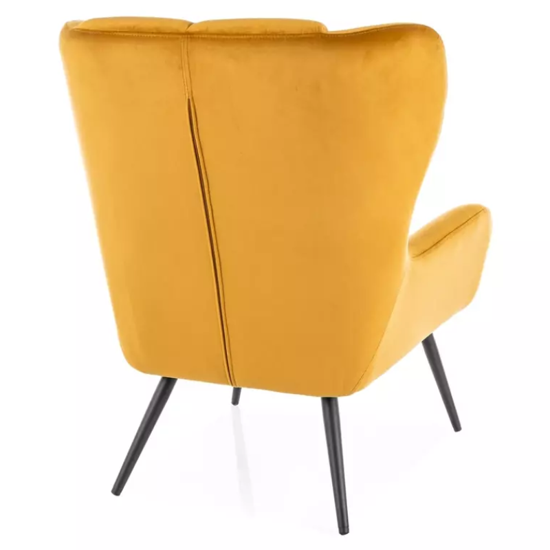 Fauteuil en velours curry matelassé vintage pied métal noir SALISE