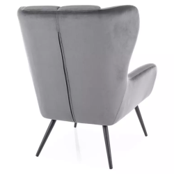 Fauteuil en velours gris matelassé et pied métal noir SALISE