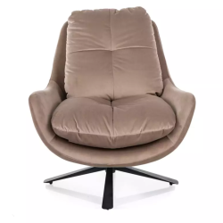 Fauteuil velours beige pivot 360°, coussin nuage, pied noir mat SALAN