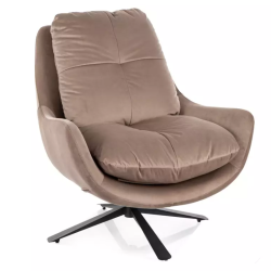 Fauteuil velours beige pivot 360°, coussin nuage, pied noir mat SALAN