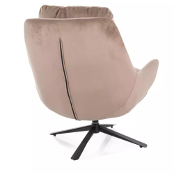 Fauteuil velours beige pivot 360°, coussin nuage, pied noir mat SALAN