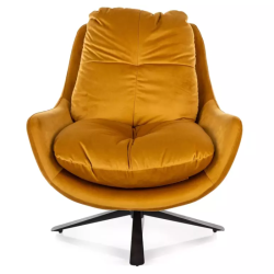 Fauteuil velours curry pivot 360° coussin épais base métal noire SALAN