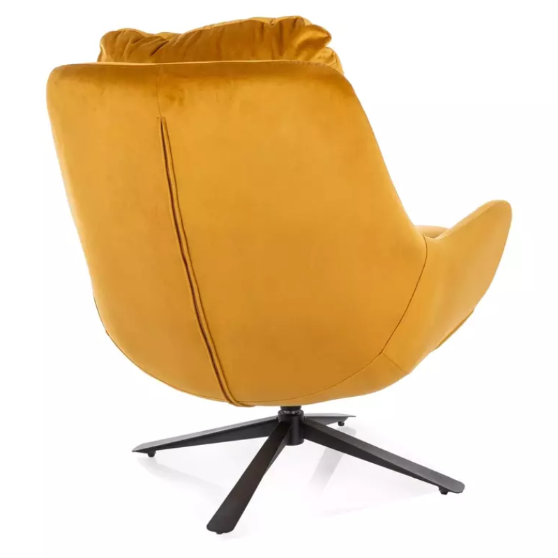 Fauteuil velours curry pivot 360° coussin épais base métal noire SALAN
