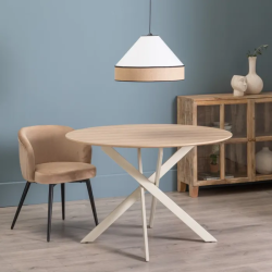 Table ronde 120 cm bois clair et métal crème pour 4 convives CAMELIA