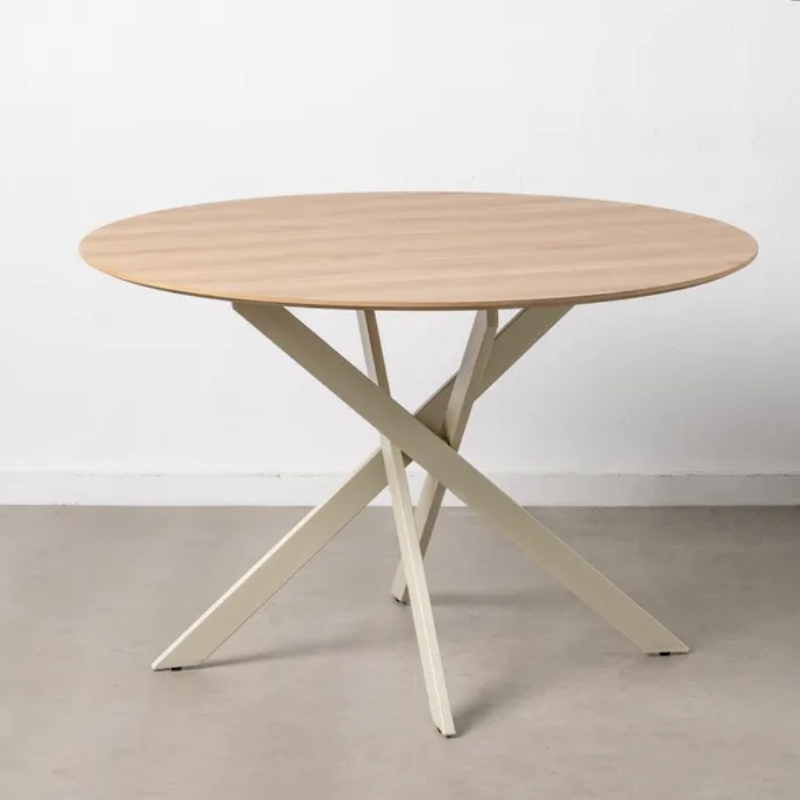 Table ronde 120 cm bois clair et métal crème pour 4 convives CAMELIA