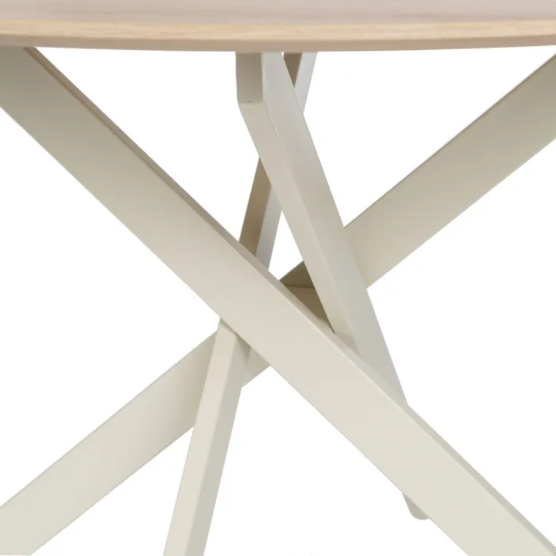 Table ronde 120 cm bois clair et métal crème pour 4 convives CAMELIA