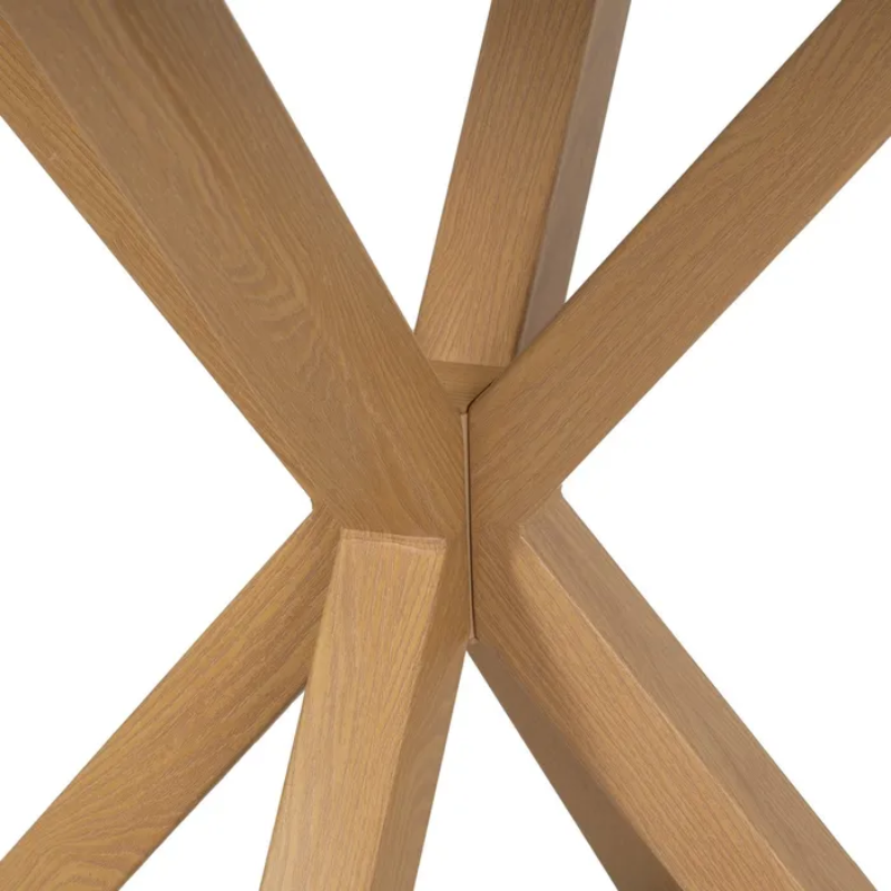 Table à manger ronde blanche, pied bois croisé 120 cm conviviale DUNE