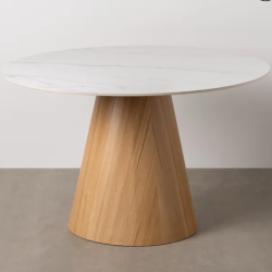 Table à manger ronde blanche 120 cm marbre et bois conique HAVANE