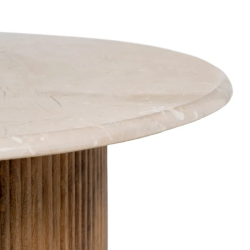 Table basse 76 cm marbre crème et bois strié manguier naturel AURA