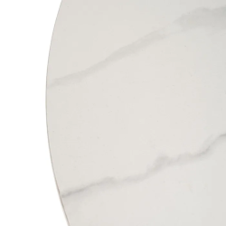Table basse ronde blanche marbre et pieds bois clair naturel HAVANE