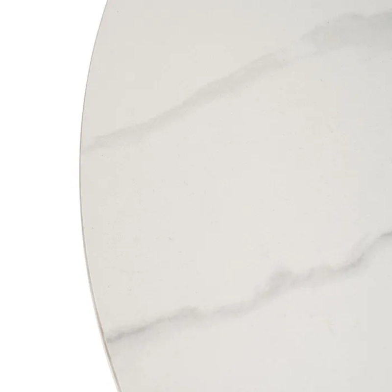 Table basse ronde blanche marbre et pieds bois clair naturel HAVANE