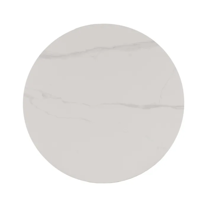 Table basse ronde blanche marbre et pieds bois clair naturel HAVANE