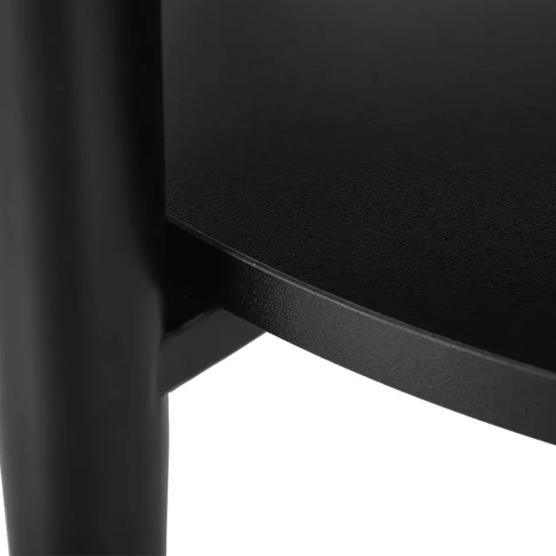 Table basse ronde en bois clair et en métal noir avec étagères NELON