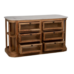 Buffet en bois et plateau en marbre blanc avec 6 tiroirs BELISANE