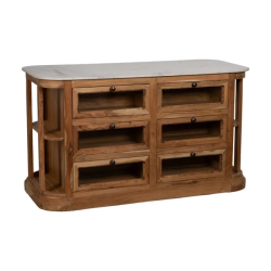 Buffet en bois et plateau en marbre blanc avec 6 tiroirs BELISANE