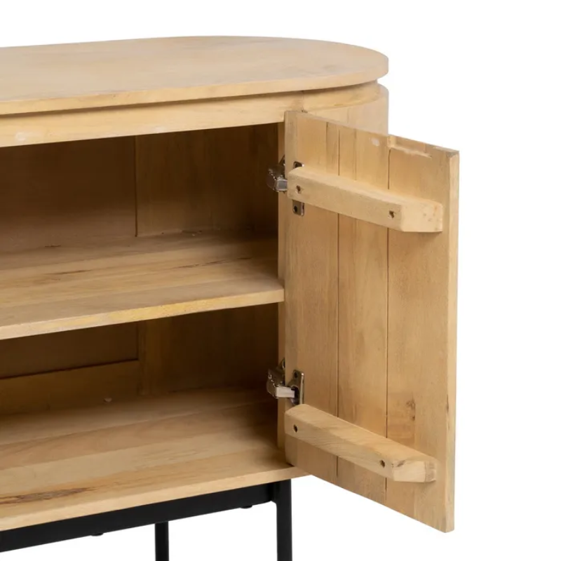 Buffet en bois naturel et métal noir 4 portes arrondies – SYLPHI