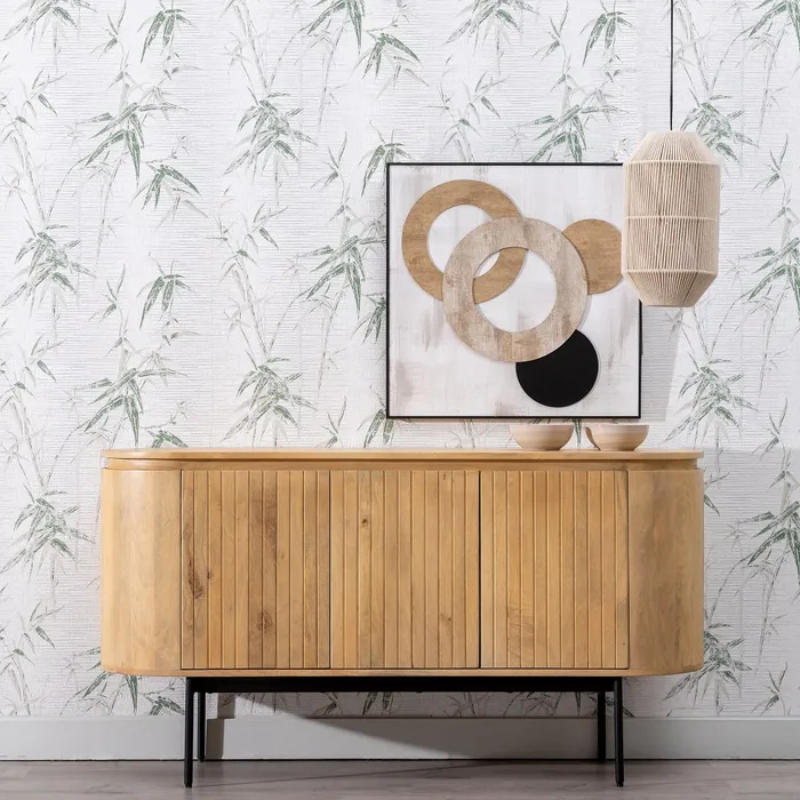 Buffet en bois naturel et métal noir 4 portes arrondies – SYLPHI