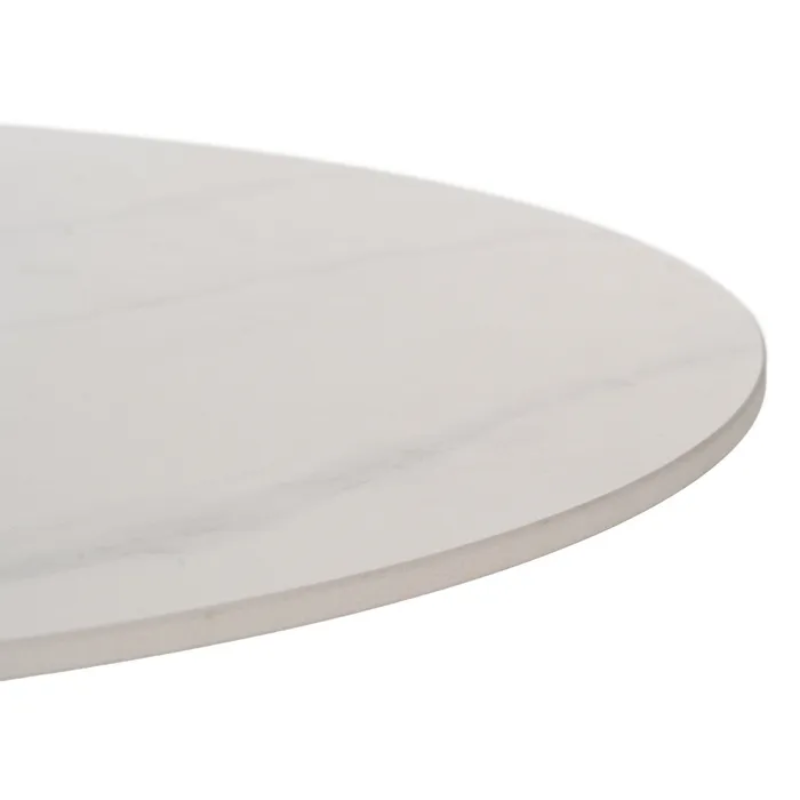 Table basse marbre céramique blanc socle bois naturel totem ARLION