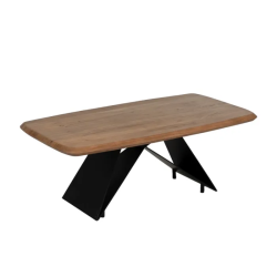 Table basse acacia huilé piètement X acier noir style atelier NOROÏA