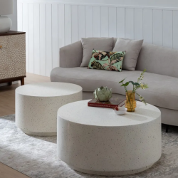 Table basse compacte magnésium blanc moucheté galet design ARIONEA