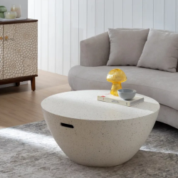 Table basse magnésium blanc moucheté galet sculptural chic ARIONEA