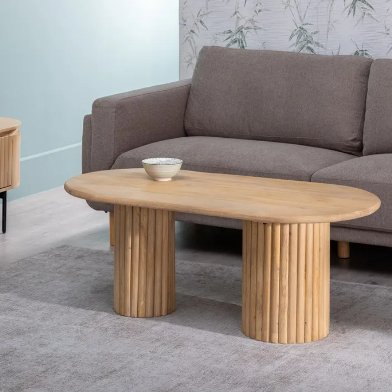Table basse ovale manguier naturel colonnes rainurées design AQUILON