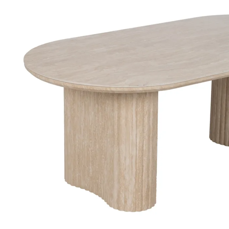 Table basse ovale pierre beige double pied cannelé allure THYMORIA