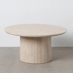 Table basse ronde pierre beige pied cannelé style galerie THYMORIA
