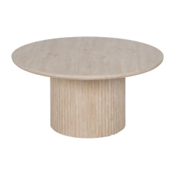 Table basse ronde pierre beige pied cannelé style galerie THYMORIA