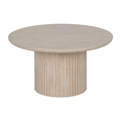 Table basse ronde pierre beige pied cannelé esprit colonne THYMORIA