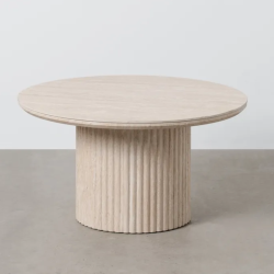 Table basse ronde pierre beige pied cannelé esprit colonne THYMORIA