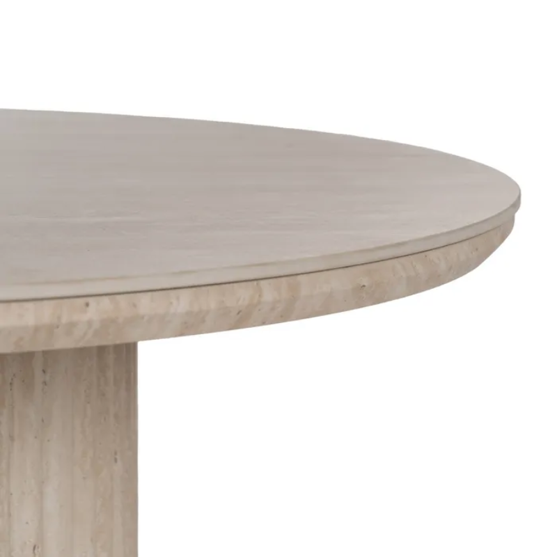 Table basse ronde pierre beige pied cannelé esprit colonne THYMORIA