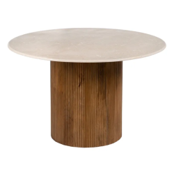 Table ronde 120 cm marbre naturel pied bois nervuré brut CORTINA