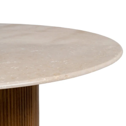 Table ronde 120 cm marbre naturel pied bois nervuré brut CORTINA