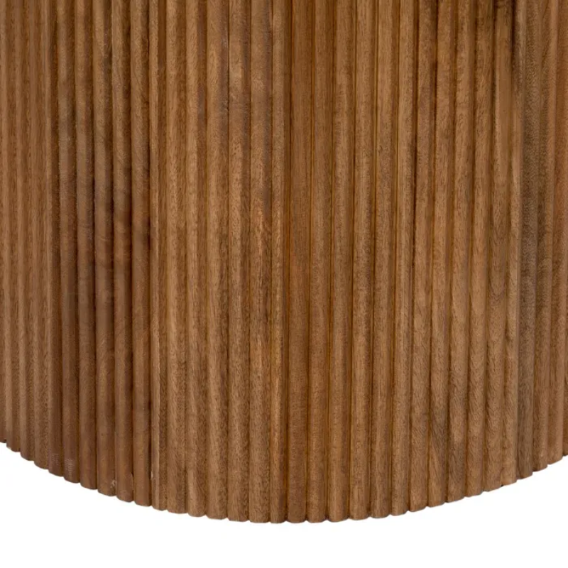 Table ronde 120 cm marbre naturel pied bois nervuré brut CORTINA