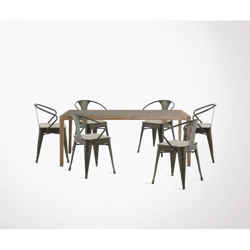 Design Dining Set Large Cement Top Table And 6 Metal Chairs Table à Manger 200cm Shevy 6 Chaises Design Gibson