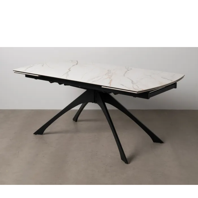 Table extensible 180–260 cm marbrée pied métal noir solide VALTERA