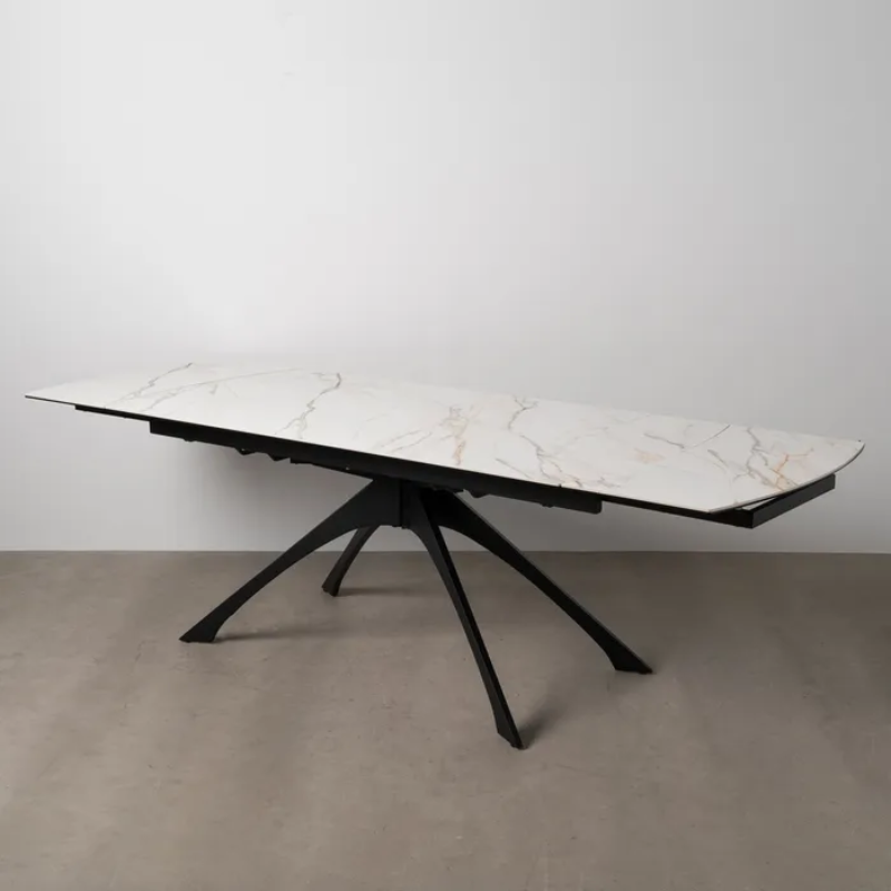 Table extensible 180–260 cm marbrée pied métal noir solide VALTERA