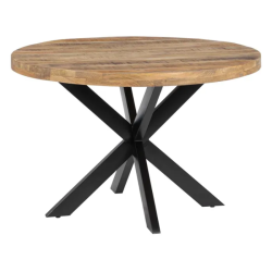 Table ronde de 140 cm bois naturel artisanal métal noir brut SÉLÉNIA