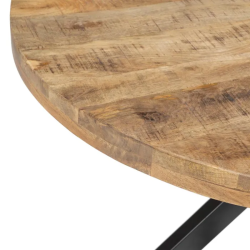 Table ronde de 140 cm bois naturel artisanal métal noir brut SÉLÉNIA