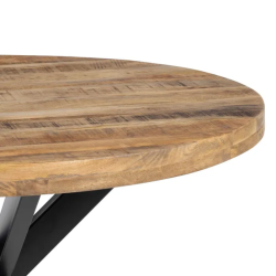 Table ronde de 140 cm bois naturel artisanal métal noir brut SÉLÉNIA