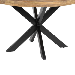 Table ronde de 140 cm bois naturel artisanal métal noir brut SÉLÉNIA