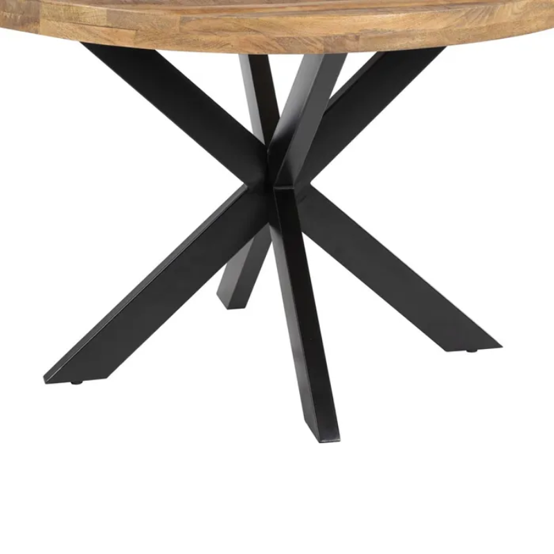 Table ronde de 140 cm bois naturel artisanal métal noir brut SÉLÉNIA