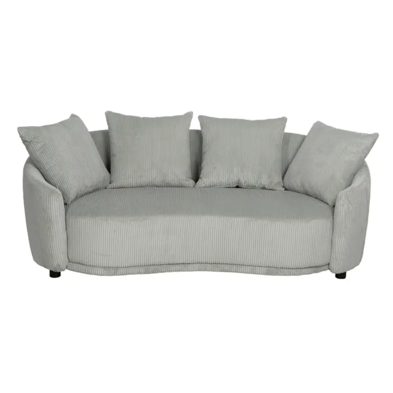 Canapé 3 places couleur gris clair côtelé + coussins confort SOLINCA