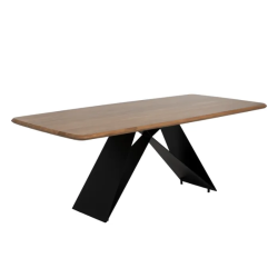 Table 200 cm acacia massif pieds croisés métal noir design NOROÏA