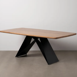 Table 200 cm acacia massif pieds croisés métal noir design NOROÏA