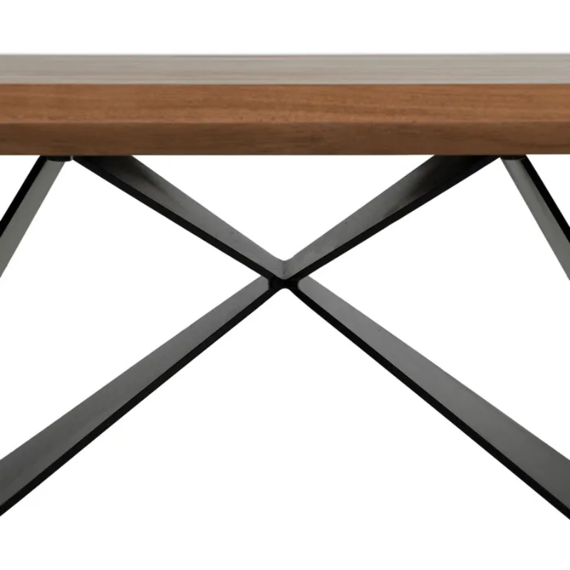 Table 200 cm acacia massif pieds croisés métal noir design NOROÏA