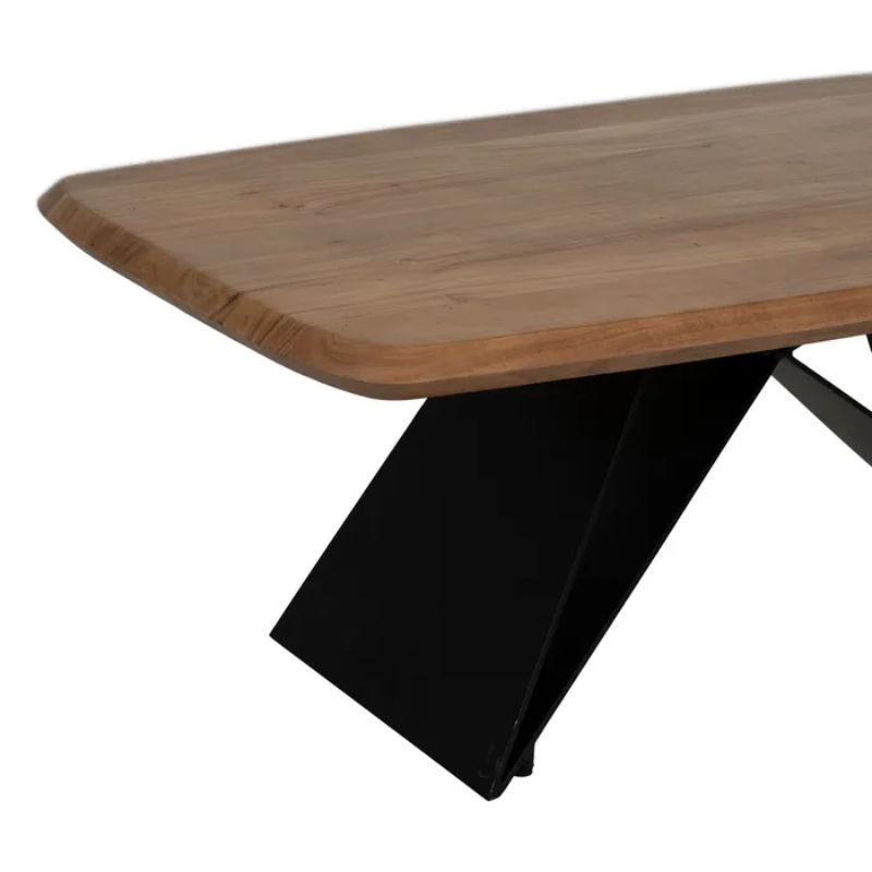 Table 200 cm acacia massif pieds croisés métal noir design NOROÏA