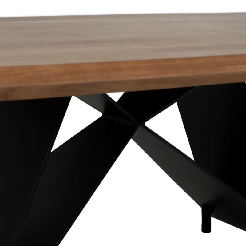 Table 200 cm acacia massif pieds croisés métal noir design NOROÏA